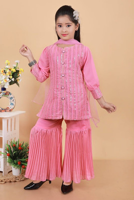 A M ENTERPRISE Girls Festive & Party Salwar and Kurta Set(Pink Pack of 1)