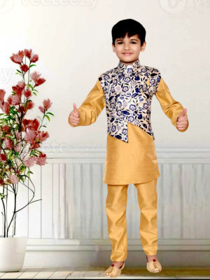 HouseOfCommon Baby Boys Festive & Party Kurta, Waistcoat and Pyjama Set(Purple Pack of 1)