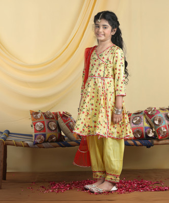 CUTIEKINS Girls Festive & Party Salwar and Kurta Set(Yellow Pack of 1)