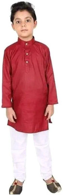 VC FASHION HUB Baby Boys Festive & Party Kurta and Pyjama Set(Maroon Pack of 1)
