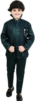vayu collection Boys Wedding Blazer and Pant Set(Dark Green Pack of 1)