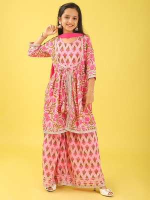 Tasrika Girls Festive & Party Kurta and Sharara Set(Pink Pack of 1)