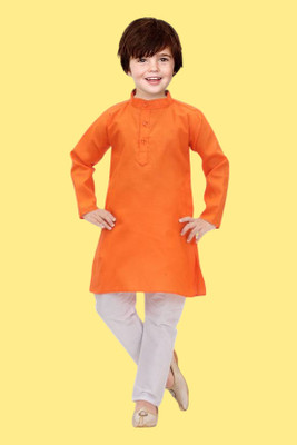 HouseOfCommon Boys Festive & Party Kurta and Pyjama Set(Orange Pack of 1)