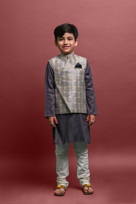 Vesham Boys Festive & Party Kurta, Waistcoat and Pyjama Set(Grey Pack of 1)