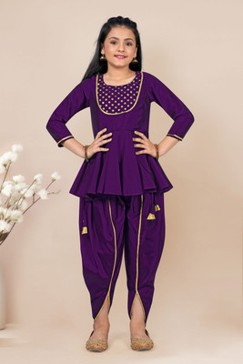 Sangria Girls Festive & Party Kurta and Dhoti Pant Set(Red Pack of 1)