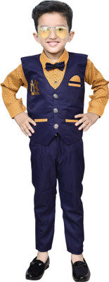 BABUSHONA Boys Wedding Shirt, Waistcoat and Pant Set(Dark Blue Pack of 1)