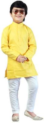 VDC FASHION HUB Baby Boys Festive & Party Kurta and Pyjama Set(Yellow Pack of 1)