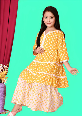 ejarul Girls Casual Kurta and Sharara Set(Yellow Pack of 1)