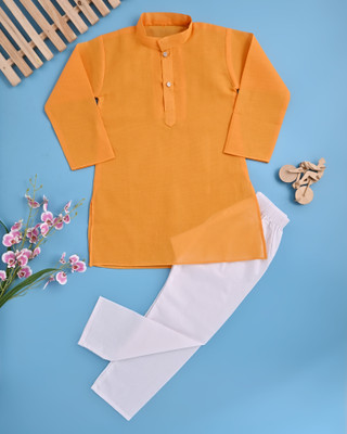 BAPITEXTILE Boys Festive & Party Kurta and Pyjama Set(Yellow Pack of 1)