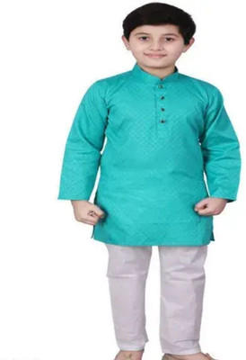VDC CREATIONS Baby Boys Festive & Party Kurta and Pyjama Set(Green Pack of 1)
