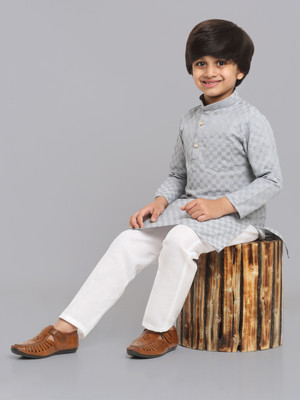 RCENSA Boys Festive & Party Kurta and Pyjama Set(Grey Pack of 1)