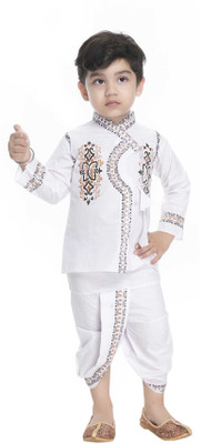 S Fazluka Boys Festive & Party Kurta and Dhoti Pant Set(White Pack of 1)