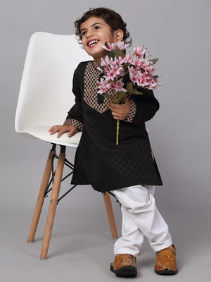 CENSAL Boys Festive & Party Kurta and Pyjama Set(Black Pack of 1)