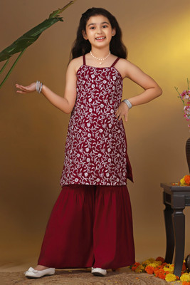 Tasrika Girls Festive & Party Kurta and Palazzo Set(Maroon Pack of 1)
