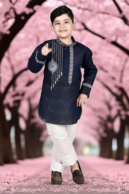 Smuktar garments Baby Boys Casual, Festive & Party, Wedding Kurta and Pyjama Set(Dark Blue Pack of 1)