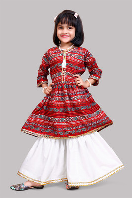 satyamfab Girls Casual Kurta and Palazzo Set(Red Pack of 1)