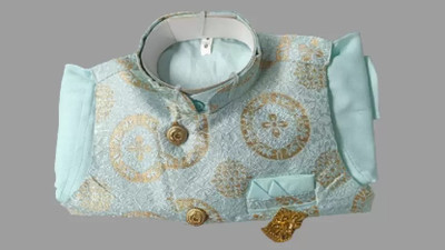 Qitty Boys Festive & Party, Wedding Kurta, Waistcoat and Pyjama Set(Blue Pack of 1)