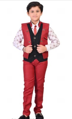 Akshita trading Boys Festive & Party, Wedding Shirt, Waistcoat and Pant Set(Red Pack of 1)