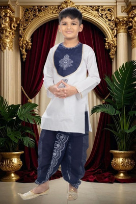 Smuktar garments Baby Boys Casual, Festive & Party, Wedding Kurta and Dhoti Pant Set(Dark Blue Pack of 1)