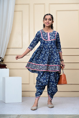 UPASANA Girls Festive & Party Angarkha, Dhoti & Dupatta Set(Blue Pack of 1)