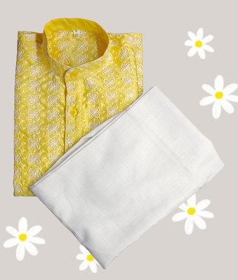 Eliq Boys Festive & Party Kurta and Pyjama Set(Yellow Pack of 1)