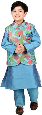 new gen Boys Festive & Party Kurta, Waistcoat and Pyjama Set(Light Blue Pack of 3)