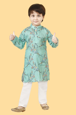 VISHESTA Boys Festive & Party Kurta and Pyjama Set(Green Pack of 1)