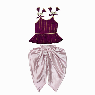 Agnivesha Girls Festive & Party Dhoti & Kurta Set(Purple Pack of 1)