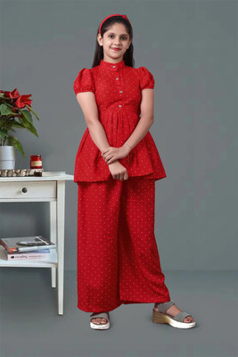Lkcreation Girls Festive & Party Kurta and Palazzo Set(Red Pack of 1)