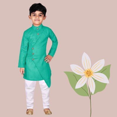 VDC CREATIONS Baby Boys Festive & Party Kurta and Pyjama Set(Green Pack of 1)