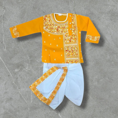 DMTZ Baby Boys Festive & Party Dhoti & Kurta Set(Yellow Pack of 1)
