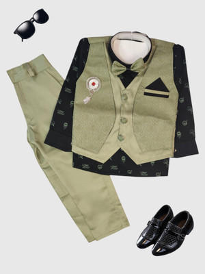 Kavya Creations Boys Festive & Party, Wedding Shirt, Waistcoat and Pant Set(Green Pack of 1)