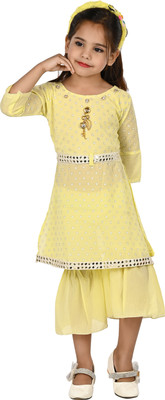 new gen Girls Casual, Festive & Party Kurta and Palazzo Set(Yellow Pack of 2)