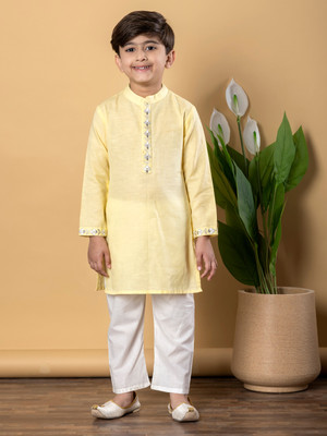 Readiprint Boys Festive & Party Kurta and Pyjama Set(Yellow Pack of 1)
