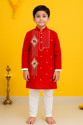Take Style Boys Festive & Party, Wedding Kurta and Pyjama Set(Red Pack of 1)