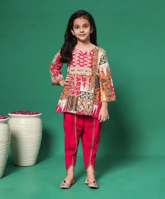 Readiprint Fashions Girls Festive & Party Kurta and Dhoti Pant Set(Multicolor Pack of 1)