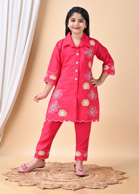 Mselimdresses Girls Casual Kurta and Pyjama Set(Pink Pack of 1)