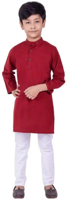 VC FASHION HUB Baby Boys Festive & Party Kurta and Pyjama Set(Maroon Pack of 1)