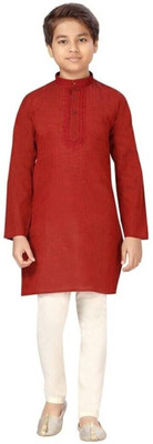 VDC CREATIONS Baby Boys Festive & Party Kurta and Pyjama Set(Maroon Pack of 1)