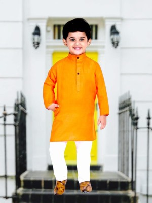 FMSE Boys Casual Kurta and Pyjama Set(Orange Pack of 1)