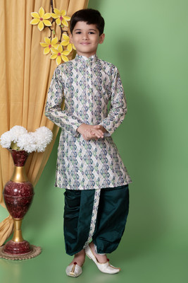 COSMOS ART ENTERPRISE Boys Festive & Party, Wedding Kurta and Dhoti Pant Set(Green Pack of 1)