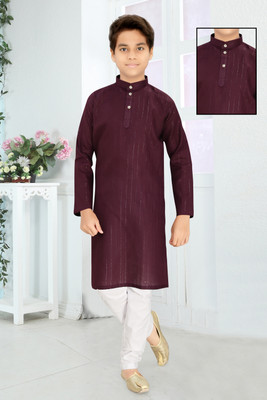 vuriq Boys Festive & Party Kurta and Pyjama Set(Purple Pack of 1)