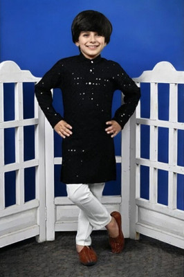 seetoo Boys Festive & Party Kurta and Pyjama Set(Black Pack of 1)