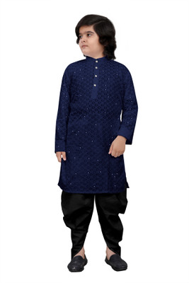DIAMOND CLUSTER Boys Casual, Festive & Party, Wedding Kurta and Dhoti Pant Set(Dark Blue Pack of 1)