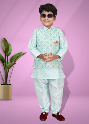 Bright Garments Dresses Boys Festive & Party Kurta and Pyjama Set(Blue Pack of 1)