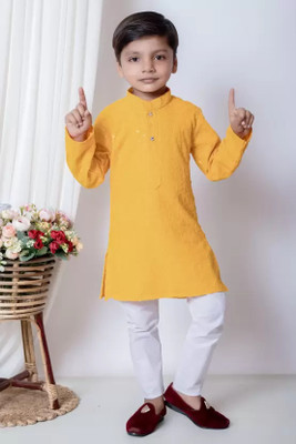 Kidsearth Baby Boys Festive & Party Kurta and Pyjama Set(Yellow Pack of 1)