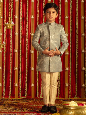VASTRAMAY Boys Festive & Party Sherwani and Churidar Set(Grey Pack of 1)