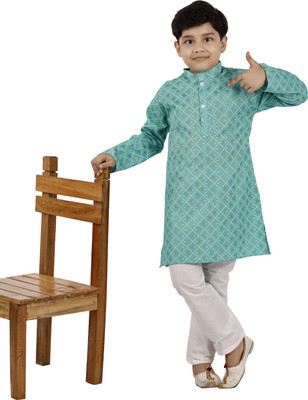 new gen Boys Casual Kurta and Pyjama Set(Green Pack of 1)