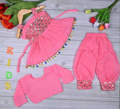apna collection Baby Girls Festive & Party Ethnic Jacket, Kurta and Palazzo Set(Pink Pack of 1)