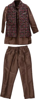 Little Rabbits Boys Festive & Party Dhoti & Kurta Set(Brown Pack of 1)
